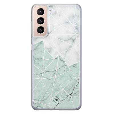 Samsung Galaxy S21 siliconen telefoonhoesje - Marmer mint mix Samsung Galaxy S21 siliconen telefoonhoesje - Marmer mint mix