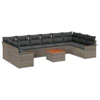 Tuinbankenset met kussen 11 pcs Grijs poly rattan - thumbnail