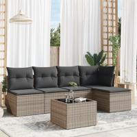 6-delige Loungeset met kussens poly rattan grijs - thumbnail