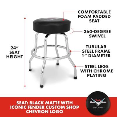 Fender Custom Shop Logo Barstool 24" Black/Chrome gitaarkruk (61 cm)