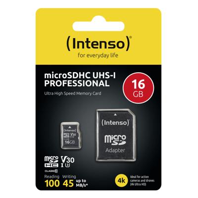 Intenso Professional microSDHC-kaart 16 GB Class 10, UHS-I Incl. SD-adapter Intenso Professional microSDHC-kaart 16 GB Class 10, UHS-I Incl. SD-adapter