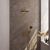 Regendoucheset Inbouw Brauer Gold Carving Thermostatisch 30 cm met 3-Weg Omstelling, Gebogen Wandarm en 3-Standen Handdouche Geborsteld Goud Brauer - thumbnail