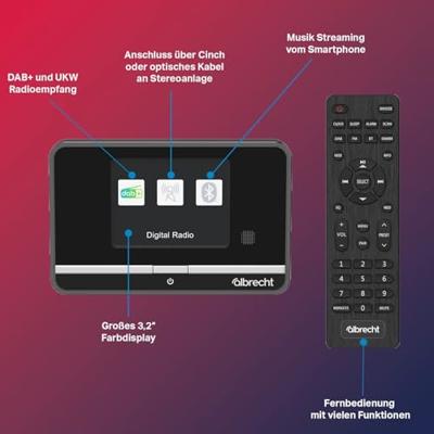Albrecht DR 521 Radio DAB+, VHF (FM) AUX, Bluetooth, DAB+, FM Incl. afstandsbediening, Wekfunctie Zwart