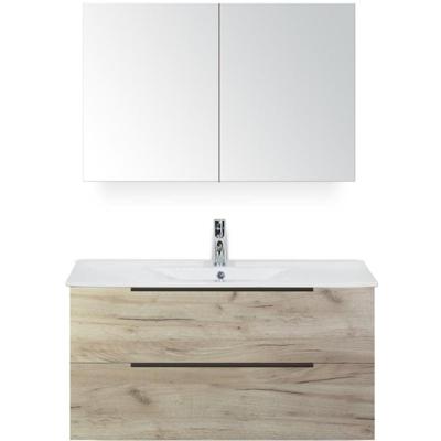 Seville Badmeubelset 100 cm - Craft Oak Edge Greep - Wastafel Enjoy met Spiegelkast