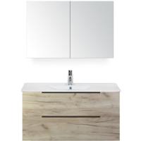 Seville Badmeubelset 100 cm - Craft Oak Edge Greep - Wastafel Enjoy met Spiegelkast - thumbnail