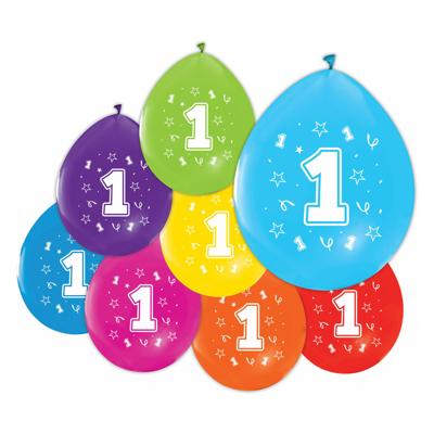 Globos Ballonnen 2-zijdig geprint cijfer 1, 8st.