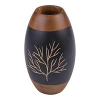 Houten Vaas met Gegraveerde Tree of Life in Bruin/Zwart - thumbnail