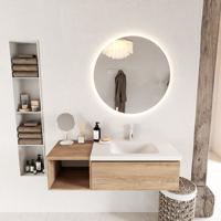MONDIAZ BUKLA 120cm badmeubel met open module 40 kleur Washed Oak met 1 lade. Wastafel CLOUD rechts 1 kraangat kleur Talc. - thumbnail