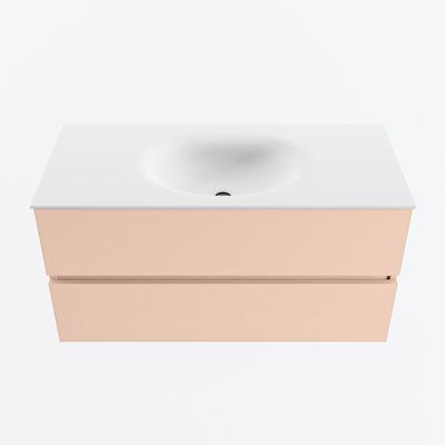 MONDIAZ VICA 100cm badmeubel onderkast Rosee 2 lades. Wastafel MOON midden 1 kraangat, kleur Talc.
