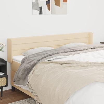 Hoofdbord met randen 163x16x78/88 cm stof crèmekleurig