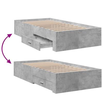Bedframe met lades bewerkt hout betongrijs 90x200 cm - thumbnail
