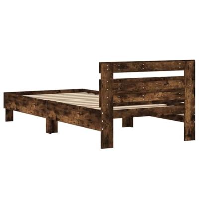 Bedframe met hoofdeinde bewerkt hout gerookt eiken 100x200 cm