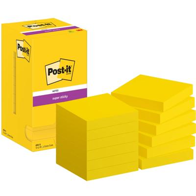 Memoblok post-it 654 super sticky 76x76mm geel | 12 stuks