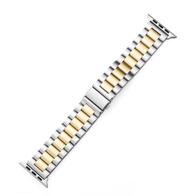 By Qubix - Stalen schakelband - Zilver met goud - Compatible met Apple watch 44mm / 45mm / 46mm / 49mm - Compatible Apple watch bandjes