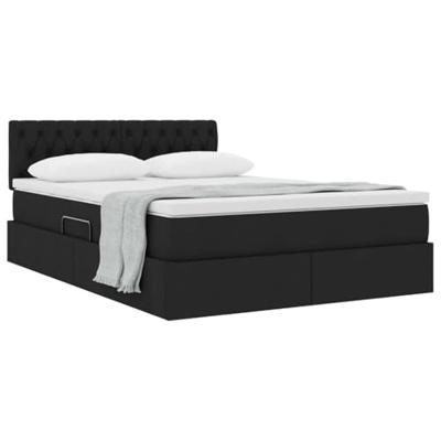 Opbergbed met matras met matras Zwart 140 x 190 cm Bewerkt hout