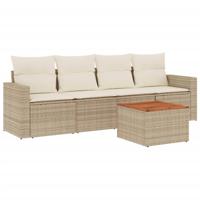 5-delige Loungeset met kussens poly rattan beige - thumbnail