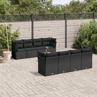 9-delige Loungeset met kussens poly rattan zwart - thumbnail