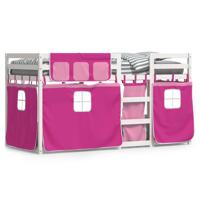 Stapelbed met gordijnen 90x190 cm grenenhout roze - thumbnail