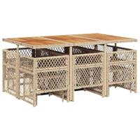11-delige Tuinset met kussens poly rattan beige - thumbnail