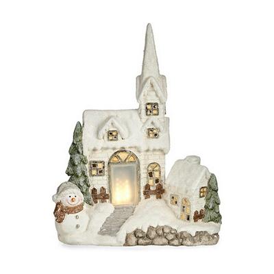Decoratieve figuren Kerstmis LED Licht Huis 18 x 54 x 42 cm Wit Polyresin