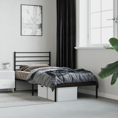 Bedframe met hoofdbord metaal zwart 100x190 cm