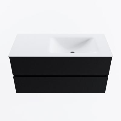 MONDIAZ VICA 100cm badmeubel onderkast Urban 2 lades. Wastafel CLOUD rechts zonder kraangat, kleur Talc.