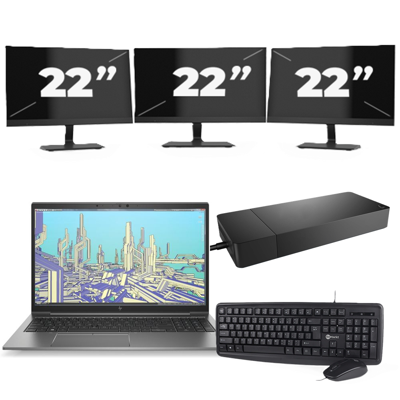 HP ZBook Firefly 15 G8 - Intel Core i7-11e Generatie - 15 inch - 8GB RAM - 256GB SSD - Windows 11 Home + 3x 22 inch Monitor