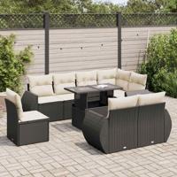 9-delige Loungeset met kussens poly rattan zwart - thumbnail