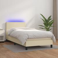 Boxspring met matras en LED kunstleer crèmekleurig 100x200 cm - thumbnail