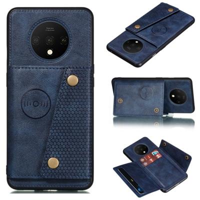 Voor OnePlus 7T schokbestendige magnetische PU + TPU beschermhoes met kaartsleuven (blauw)