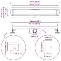 VidaXL 2 in 1 doucheafvoer zwart 60 cm roestvrij staal 304 - thumbnail