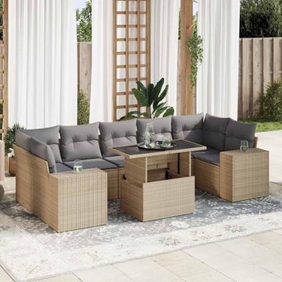 8-delige Loungeset met kussens poly rattan beige