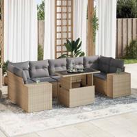 8-delige Loungeset met kussens poly rattan beige - thumbnail