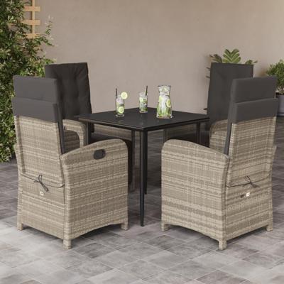5-delige Tuinset met kussens poly rattan lichtgrijs