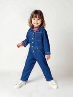 Jumpsuit van denim in workerstijl voor meisjes middenblauw - thumbnail