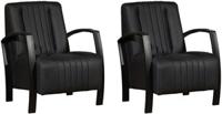 Set van 2 Zwarte leren industriële stalen fauteuils Glamour - Rancho Leer Nero (zwart leer) - thumbnail