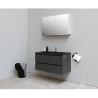 On-Line Badkamermeubelset - 100 cm - Voorgemonteerd - Ladestructuur - Acryl Wastafel - 1 Kraangat - Spiegelkast - Mat Antraciet - thumbnail