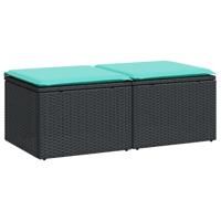2-delige Loungeset met kussens poly rattan acacia zwart - thumbnail