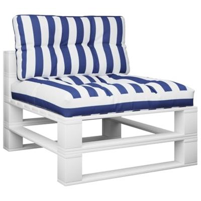 VidaXL Palletkussens 2 st stof gestreept wit en blauw - thumbnail