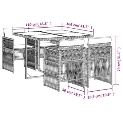 5-delige Tuinset met kussens poly rattan zwart