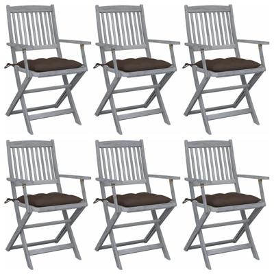 Tuinstoelen 6 st inklapbaar met kussens massief acaciahout