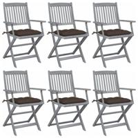 Tuinstoelen 6 st inklapbaar met kussens massief acaciahout - thumbnail