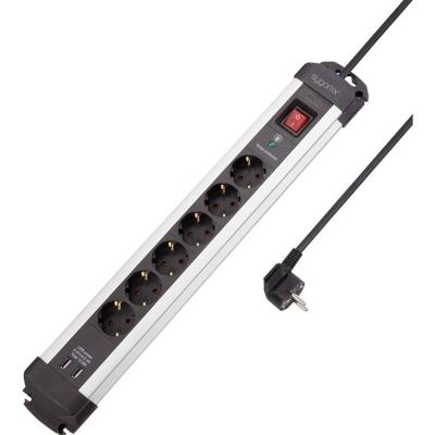 Sygonix SY-4755604 Overspanningsveilige stekkerdoos 6-voudig Zilver, Zwart 1 stuk(s)