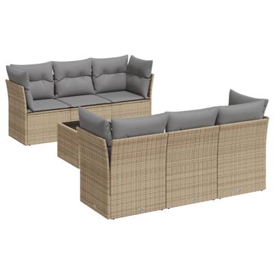 7-delige Loungeset met kussens poly rattan beige - thumbnail