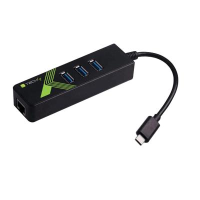 TECHLY 105810 Adapter USB-C™ Ethernet Gigabit met hub 3 poorten USB-A 3.0, zwart