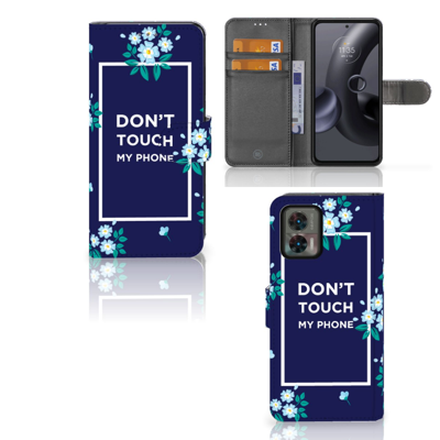 Motorola Edge 30 Neo Portemonnee Hoesje Flowers Blue DTMP Motorola Edge 30 Neo Portemonnee Hoesje Flowers Blue DTMP
