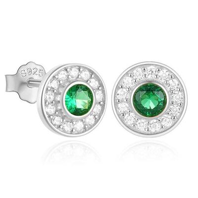 Elenza Zilverkleurige Studs met Groene Smaragd en Zirkonia