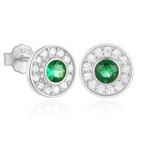 Elenza Zilverkleurige Studs met Groene Smaragd en Zirkonia - thumbnail
