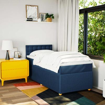 Boxspring met matras stof blauw 90x190 cm - thumbnail