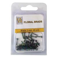 Nellie's Choice • floral glitter brads 3mm. 40stuks/pkg black/green glitter - thumbnail